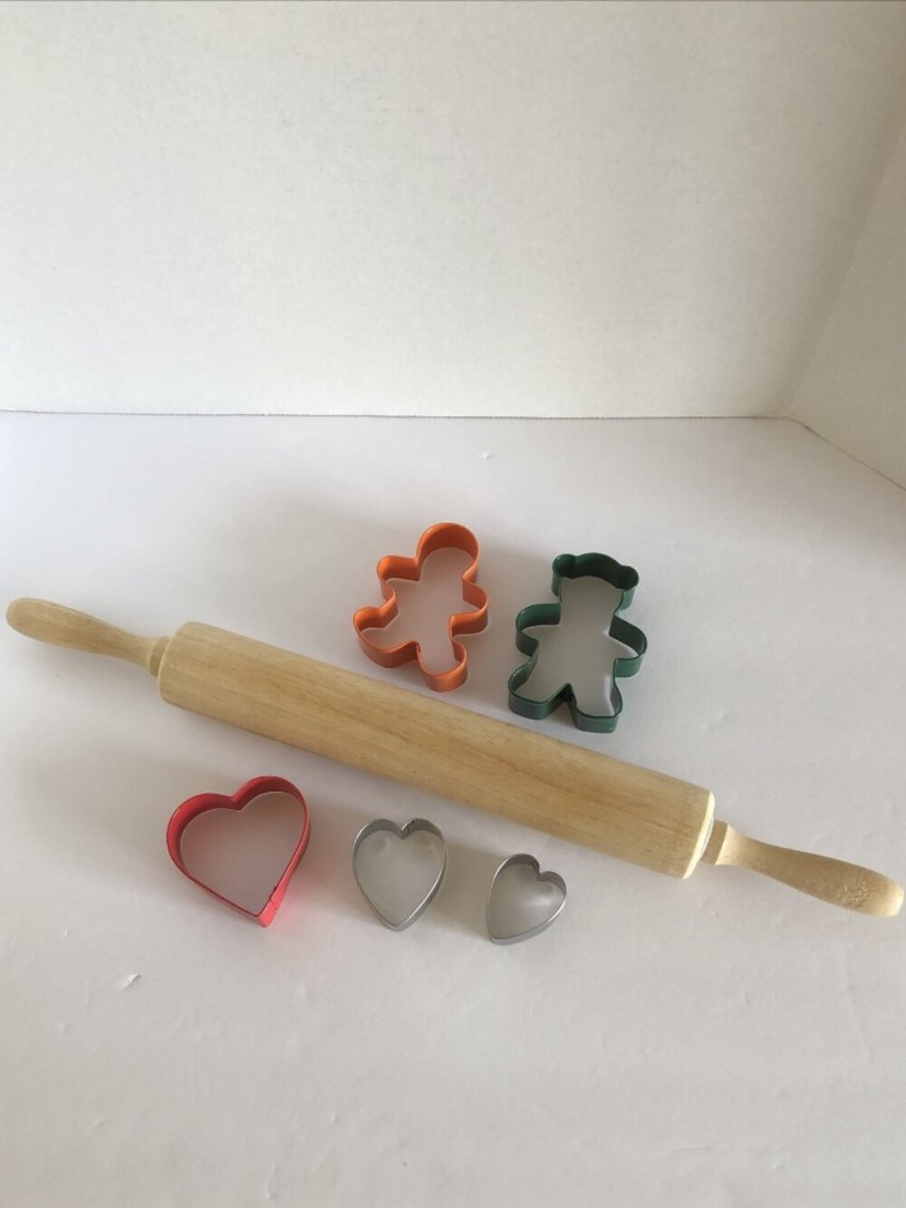 Rolling Pin & Cookie Cutters Set Bear Gingerbread Man Hearts